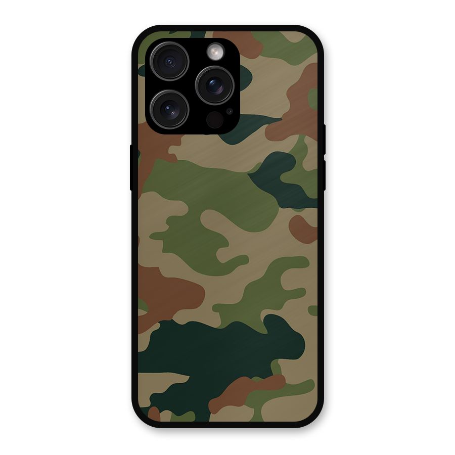 Army Camouflage Metal Back Case for iPhone 15 Pro Max