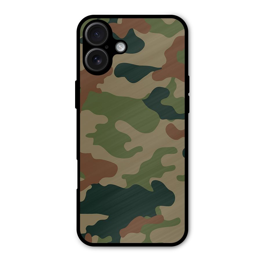 Army Camouflage Metal Back Case for iPhone 16 Plus