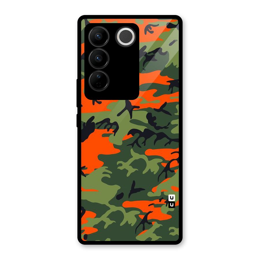 Army Pattern Glass Back Case for Vivo V27 Pro
