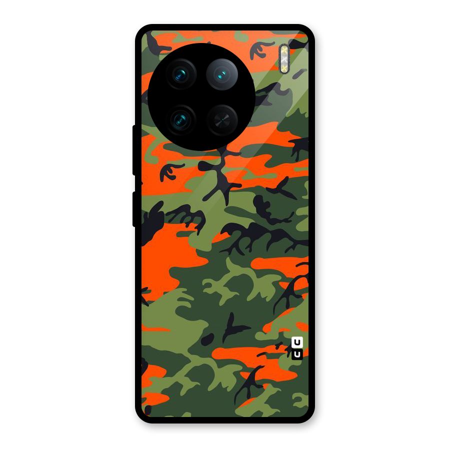 Army Pattern Glass Back Case for Vivo X90 Pro