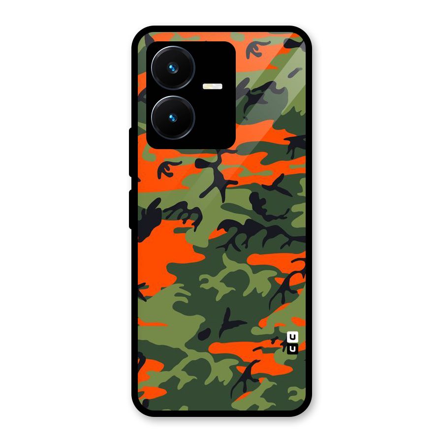 Army Pattern Glass Back Case for Vivo Y22s