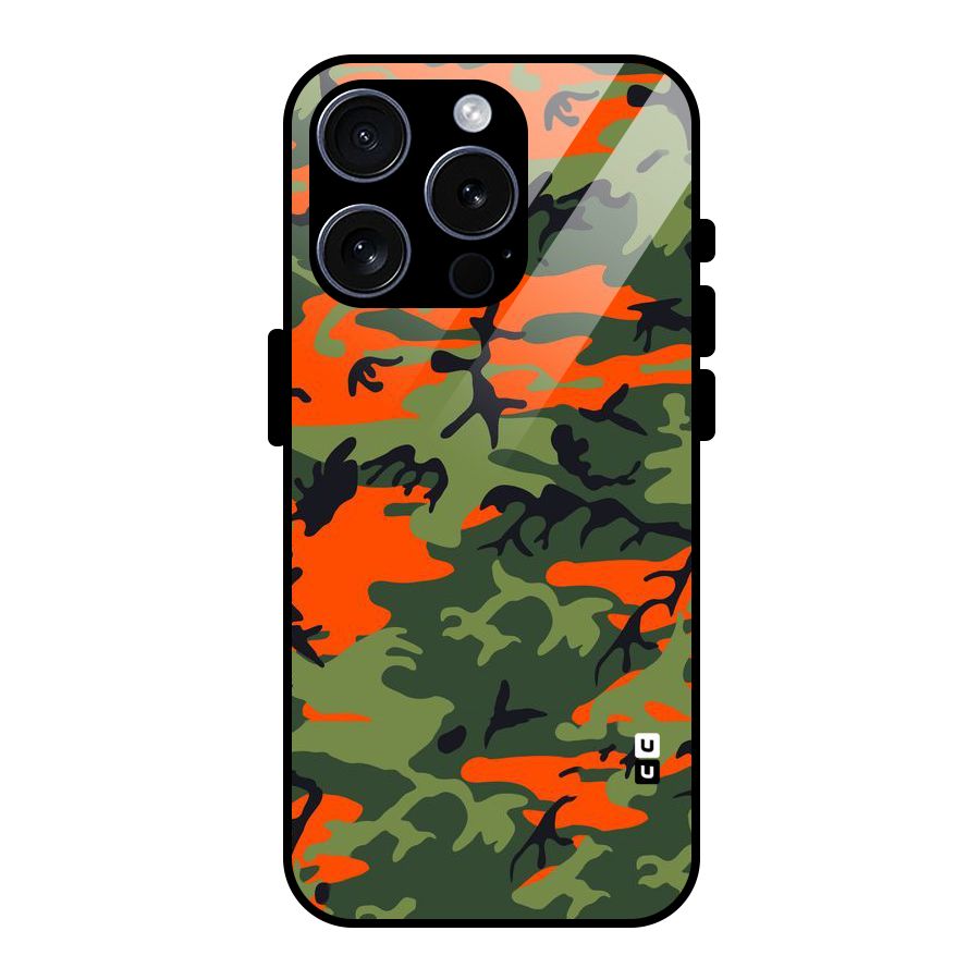 Army Pattern Glass Back Case for iPhone 15 Pro