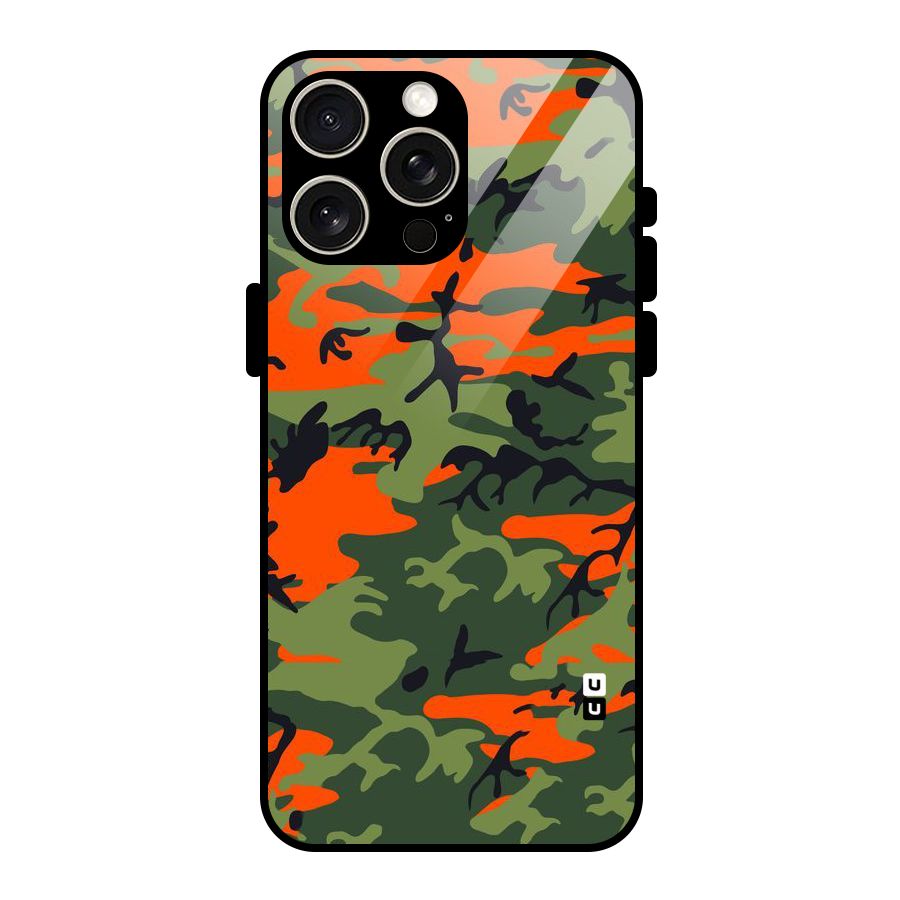 Army Pattern Glass Back Case for iPhone 15 Pro Max