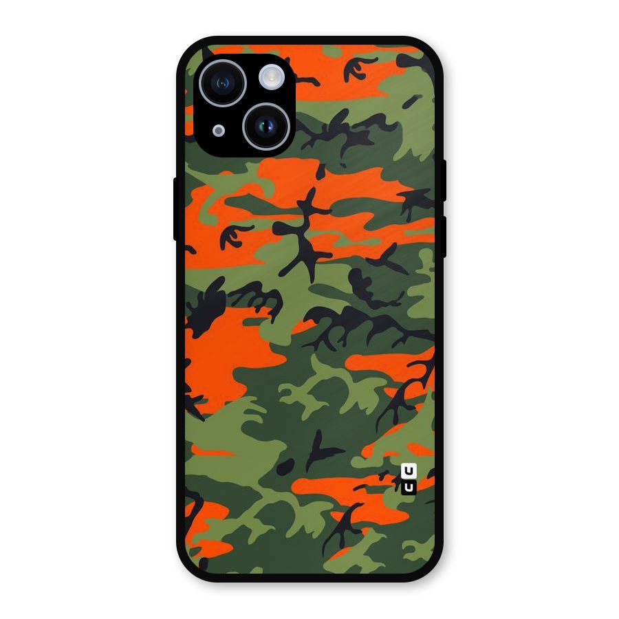 Army Pattern Metal Back Case for iPhone 14