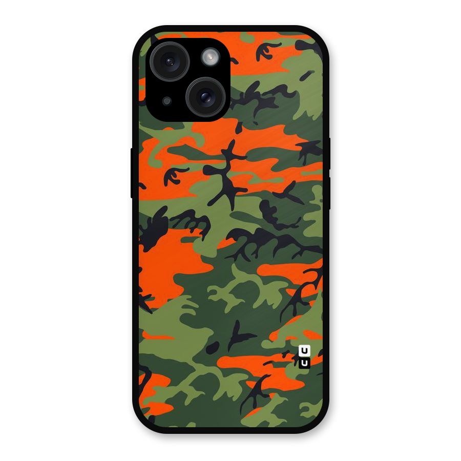 Army Pattern Metal Back Case for iPhone 15