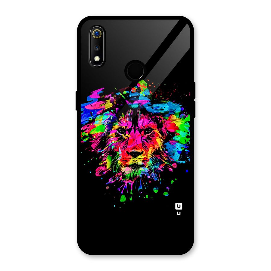 Artistic Lion Art Splash Glass Back Case for Realme 3