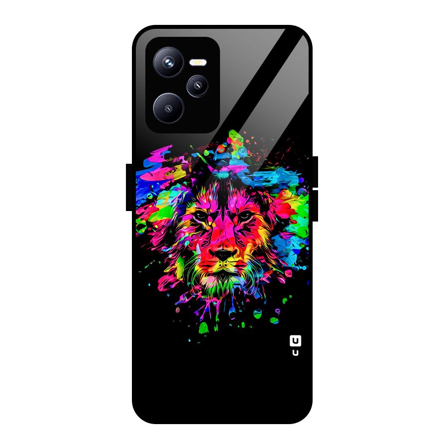 Artistic Lion Art Splash Glass Back Case for Realme C35