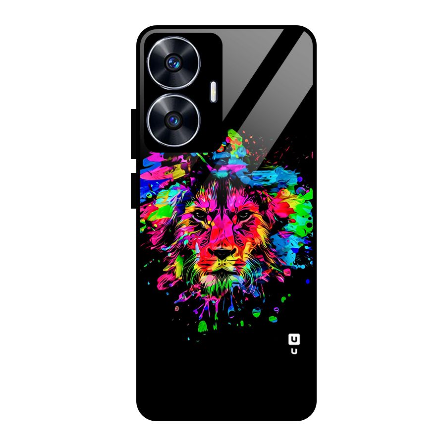 Artistic Lion Art Splash Glass Back Case for Realme Narzo N55