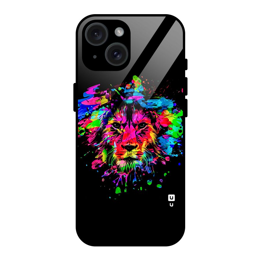 Artistic Lion Art Splash Glass Back Case for iPhone 15