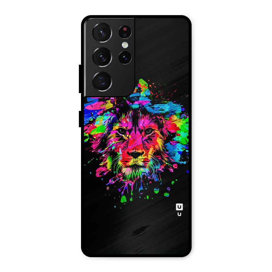 Artistic Lion Art Splash Metal Back Case for Galaxy S21 Ultra 5G