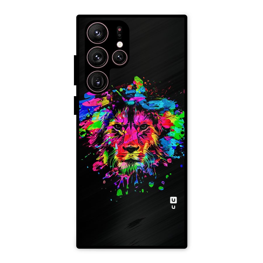 Artistic Lion Art Splash Metal Back Case for Galaxy S22 Ultra 5G