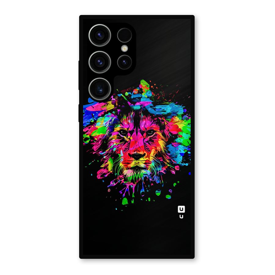 Artistic Lion Art Splash Metal Back Case for Galaxy S23 Ultra