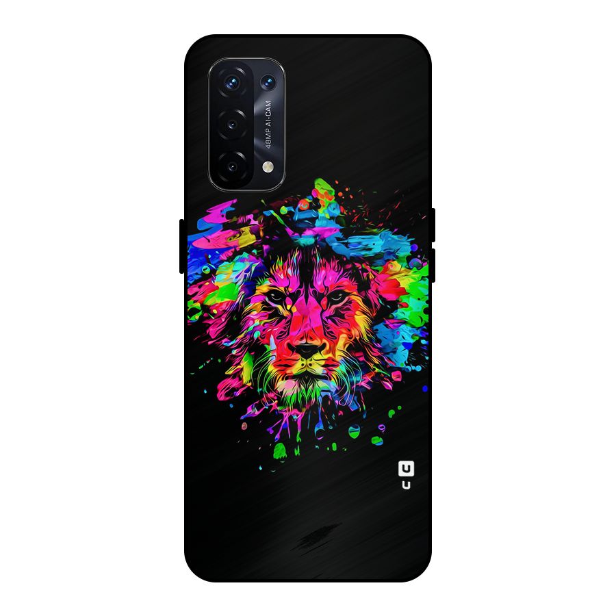 Artistic Lion Art Splash Metal Back Case for Oppo A74 5G