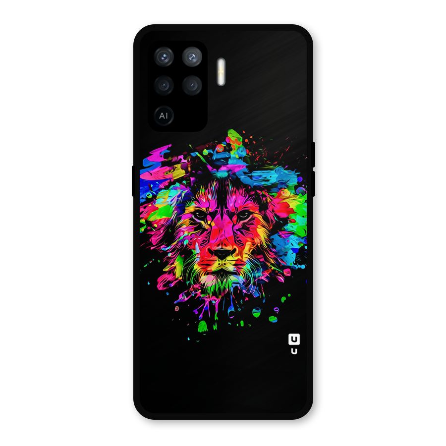 Artistic Lion Art Splash Metal Back Case for Oppo F19 Pro