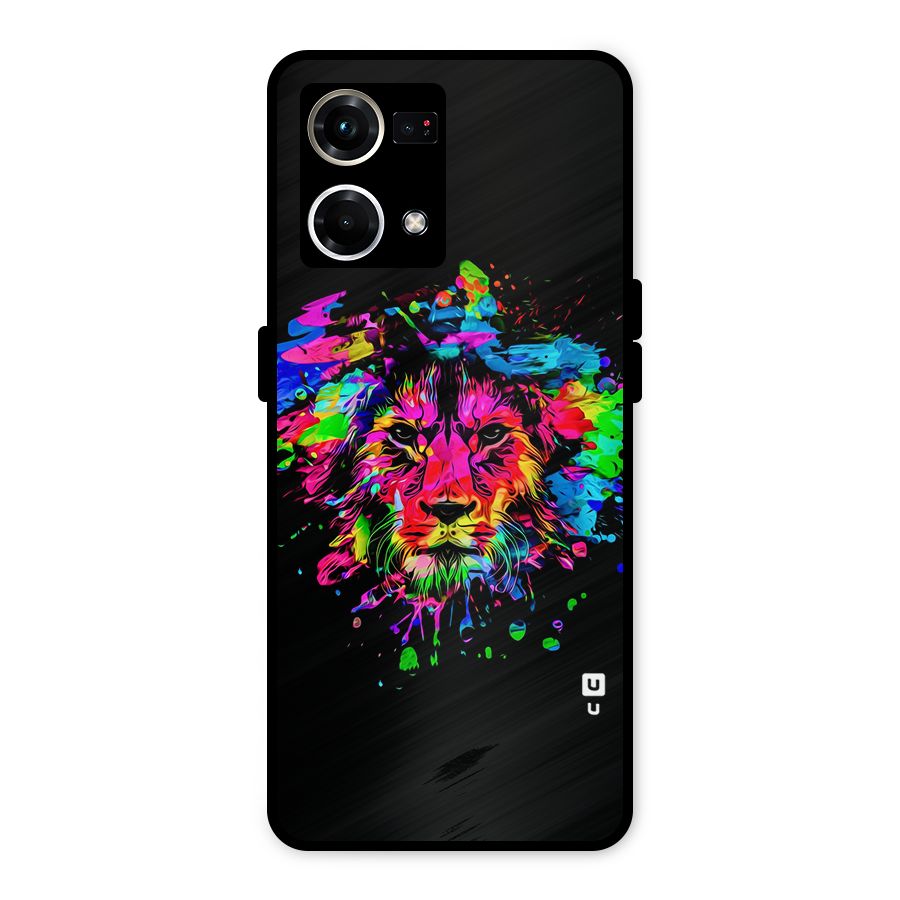Artistic Lion Art Splash Metal Back Case for Oppo F21 Pro 4G