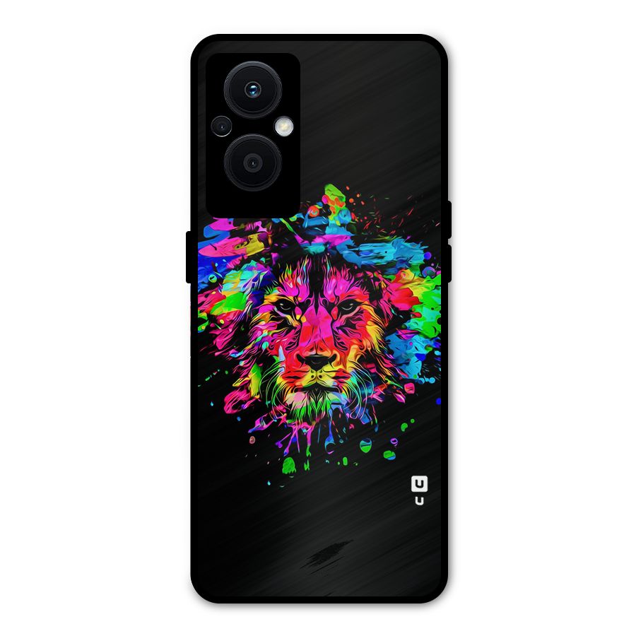 Artistic Lion Art Splash Metal Back Case for Oppo F21 Pro 5G