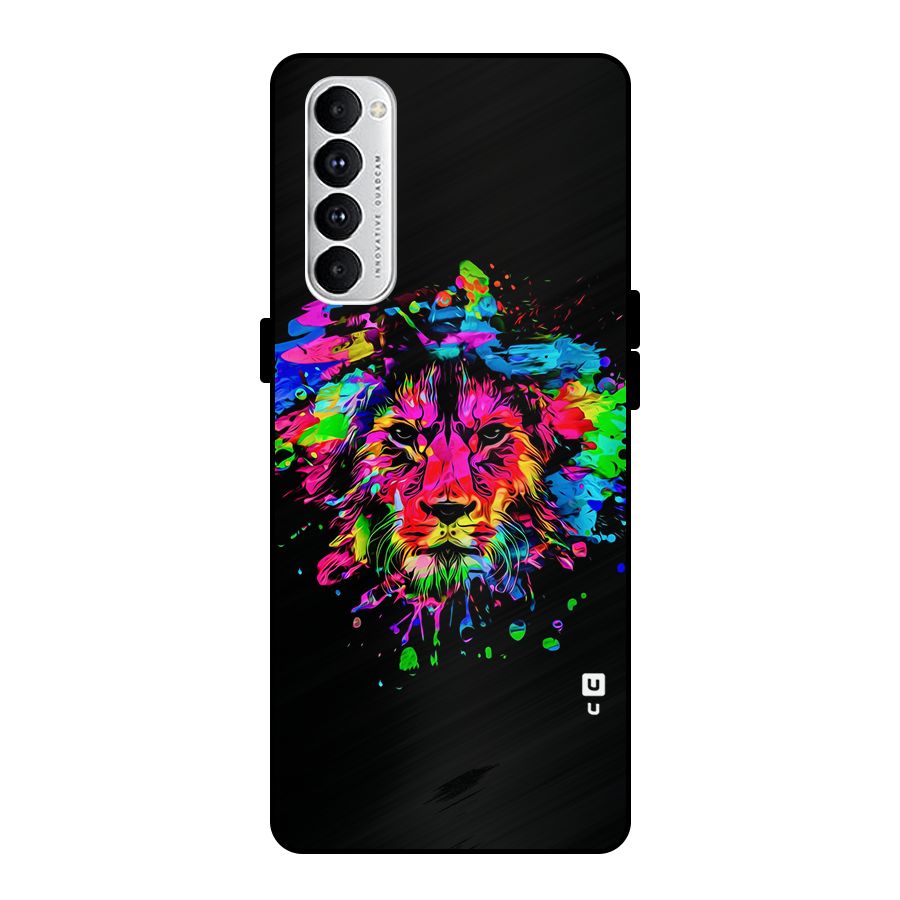 Artistic Lion Art Splash Metal Back Case for Oppo Reno4 Pro