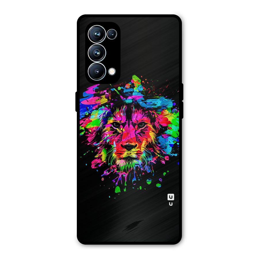 Artistic Lion Art Splash Metal Back Case for Oppo Reno5 Pro 5G