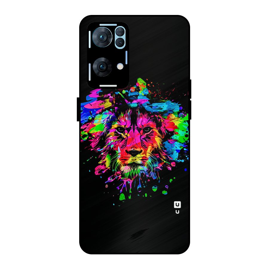 Artistic Lion Art Splash Metal Back Case for Oppo Reno7 Pro 5G