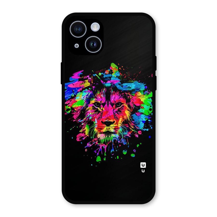 Artistic Lion Art Splash Metal Back Case for iPhone 14