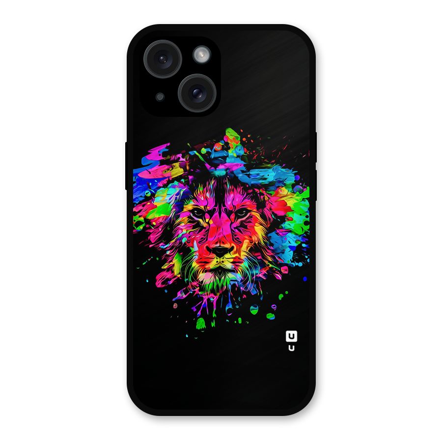 Artistic Lion Art Splash Metal Back Case for iPhone 15