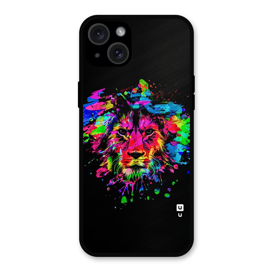 Artistic Lion Art Splash Metal Back Case for iPhone 15 Plus