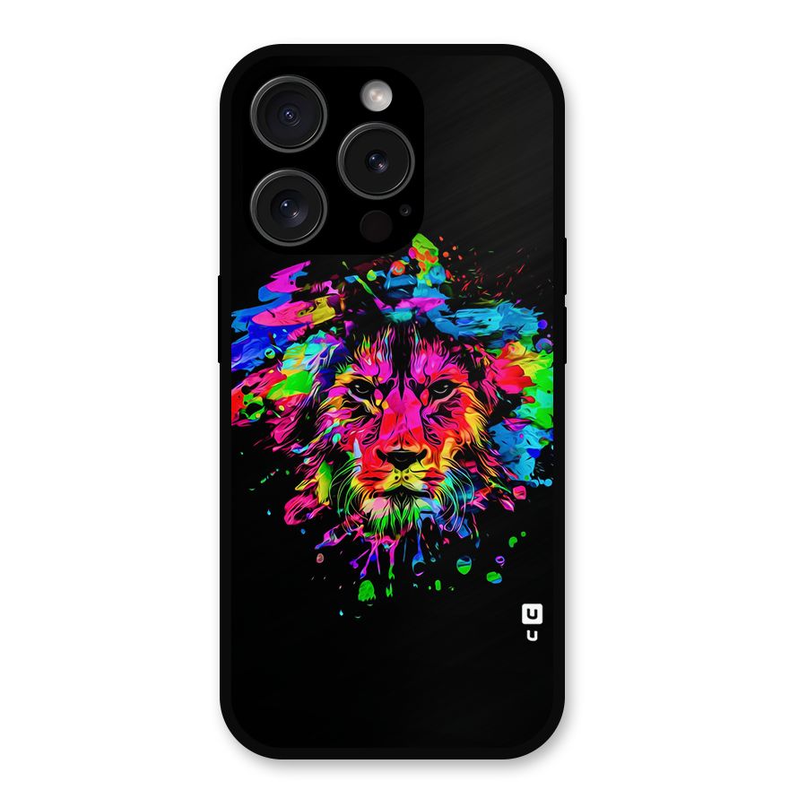 Artistic Lion Art Splash Metal Back Case for iPhone 15 Pro