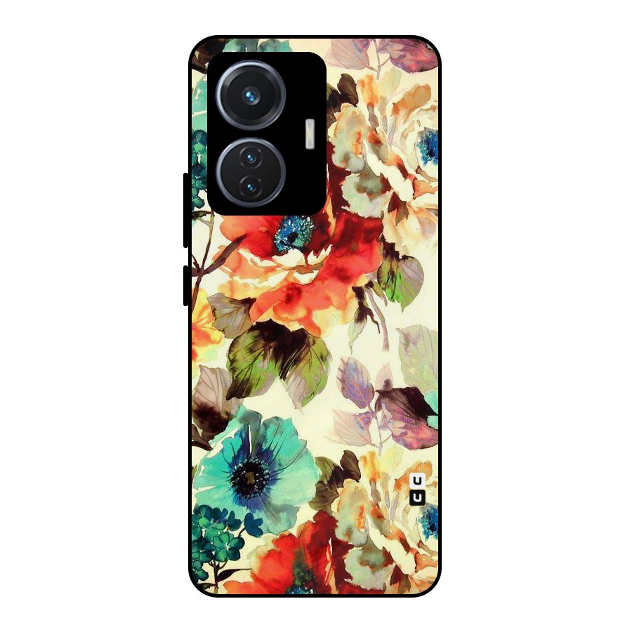 Artsy Bloom Flower Metal Back Case for Vivo T1 44W
