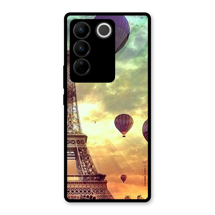 Artsy Hot Balloon And Tower Glass Back Case for Vivo V27 Pro
