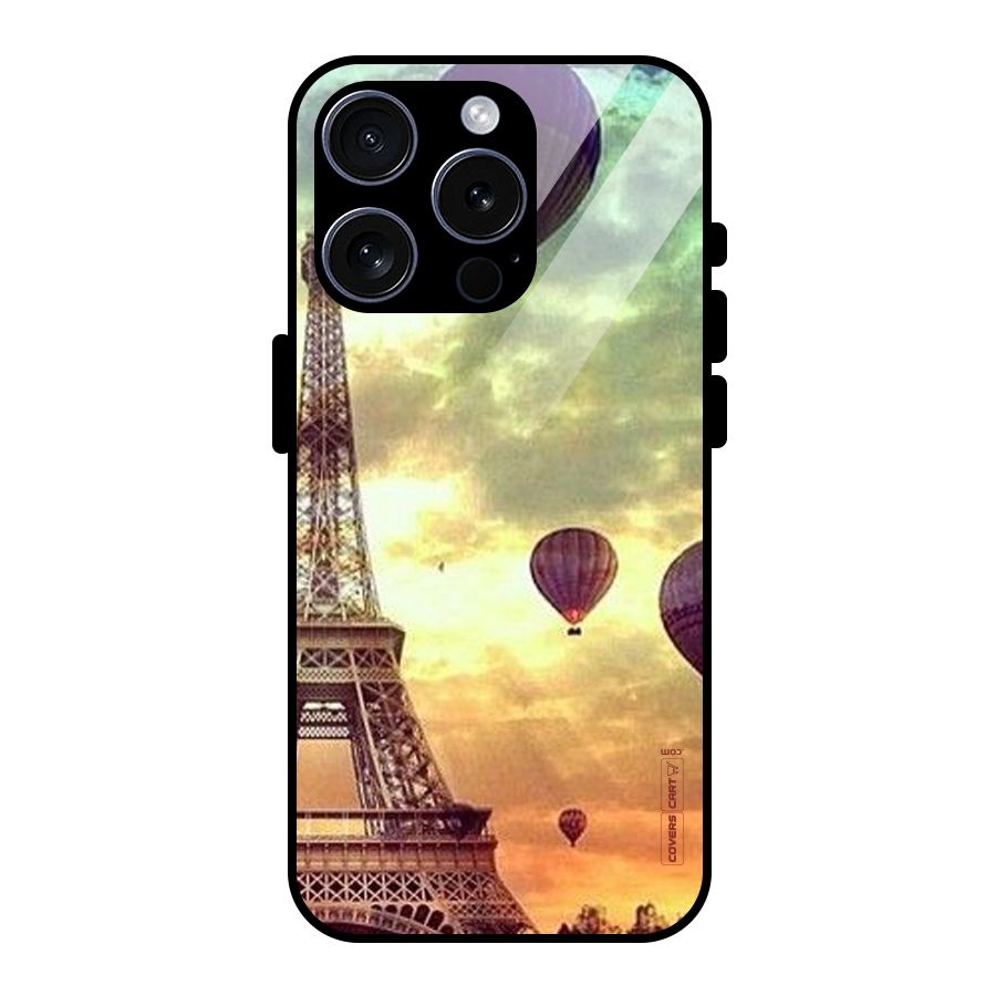 Artsy Hot Balloon And Tower Glass Back Case for iPhone 15 Pro