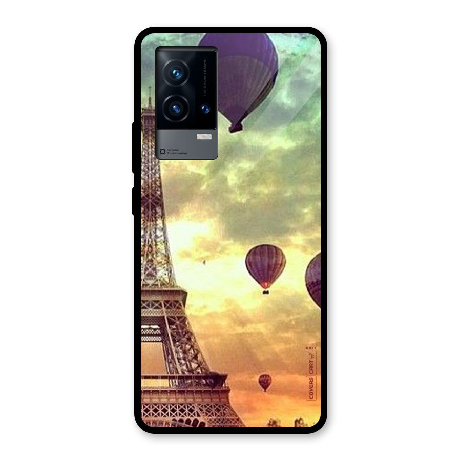 Artsy Hot Balloon And Tower Glass Back Case for iQOO 9 5G