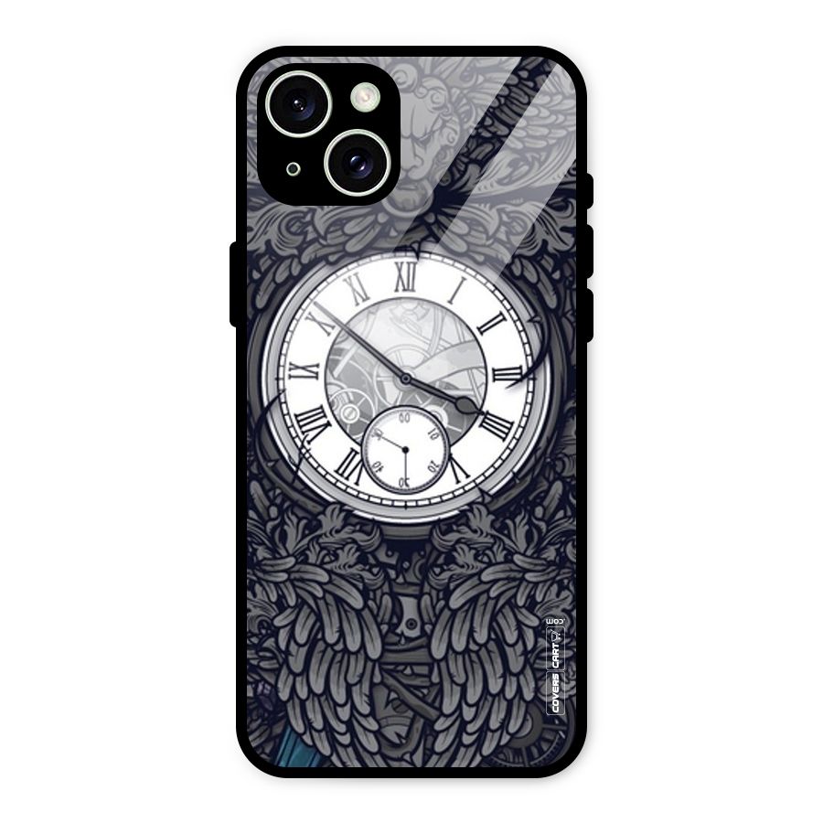 Artsy Wall Clock Glass Back Case for iPhone 15 Plus