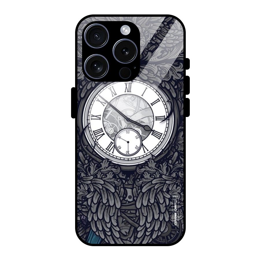 Artsy Wall Clock Glass Back Case for iPhone 15 Pro