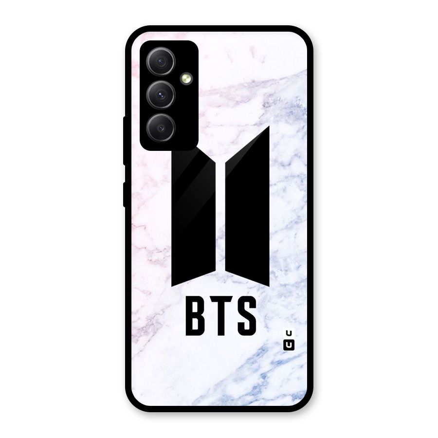 BTS Logo Marble Print Glass Back Case for Galaxy A34