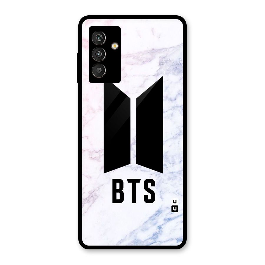 BTS Logo Marble Print Glass Back Case for Galaxy M13
