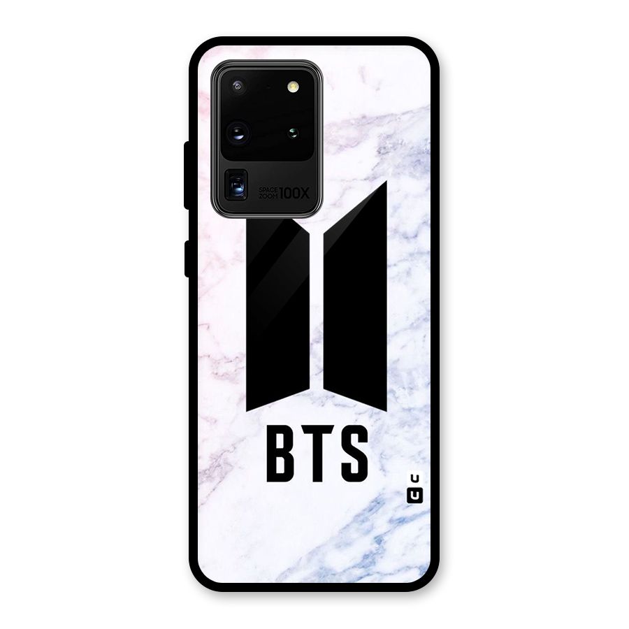 BTS Logo Marble Print Glass Back Case for Galaxy S20 Ultra