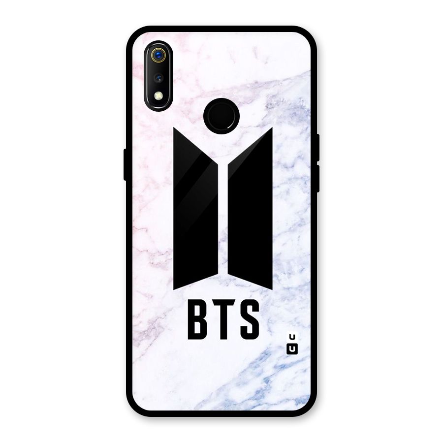 BTS Logo Marble Print Glass Back Case for Realme 3i
