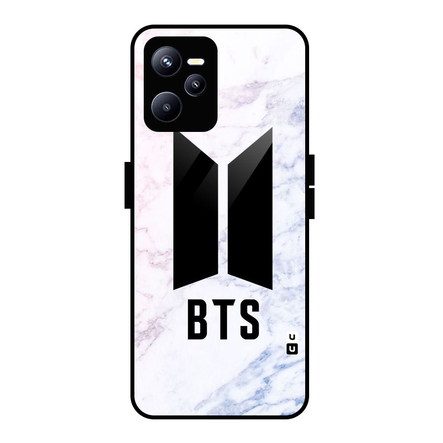 BTS Logo Marble Print Glass Back Case for Realme C35