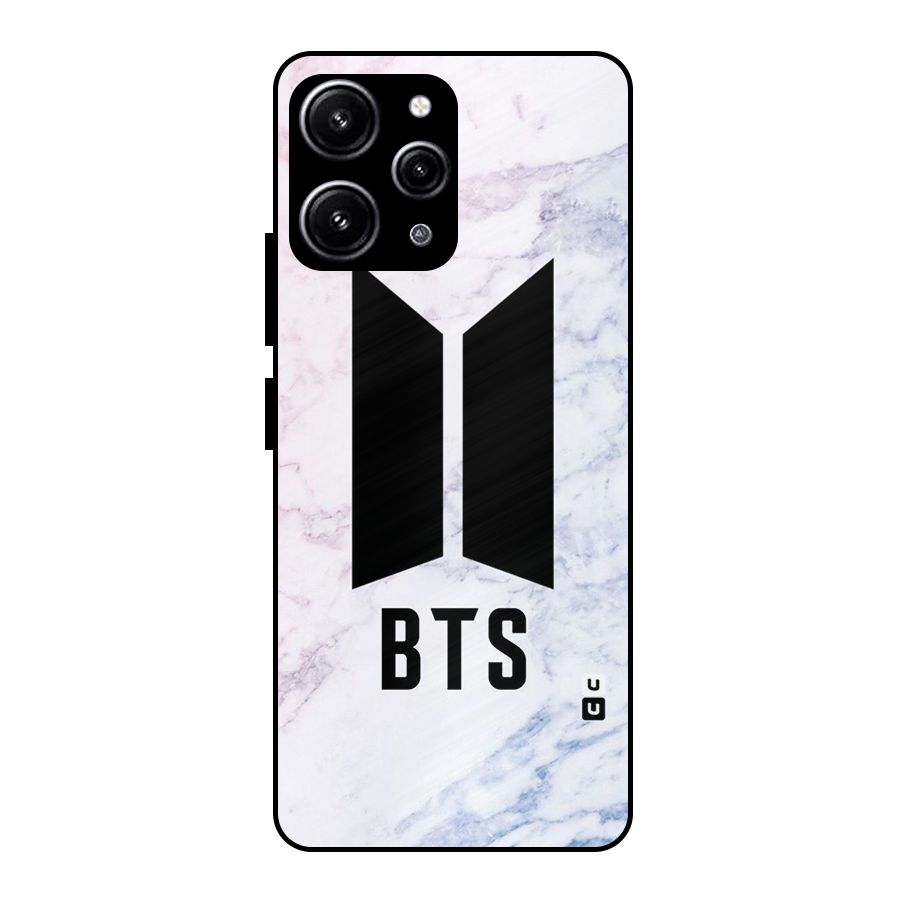 BTS Logo Marble Print Glass Back Case for Redmi 12 4G