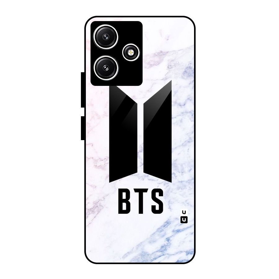 BTS Logo Marble Print Glass Back Case for Redmi 12 5G