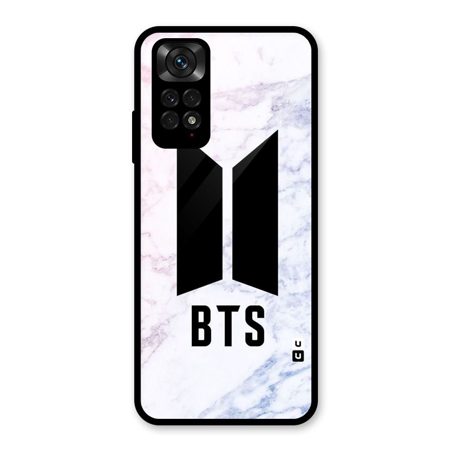 BTS Logo Marble Print Glass Back Case for Redmi Note 11S