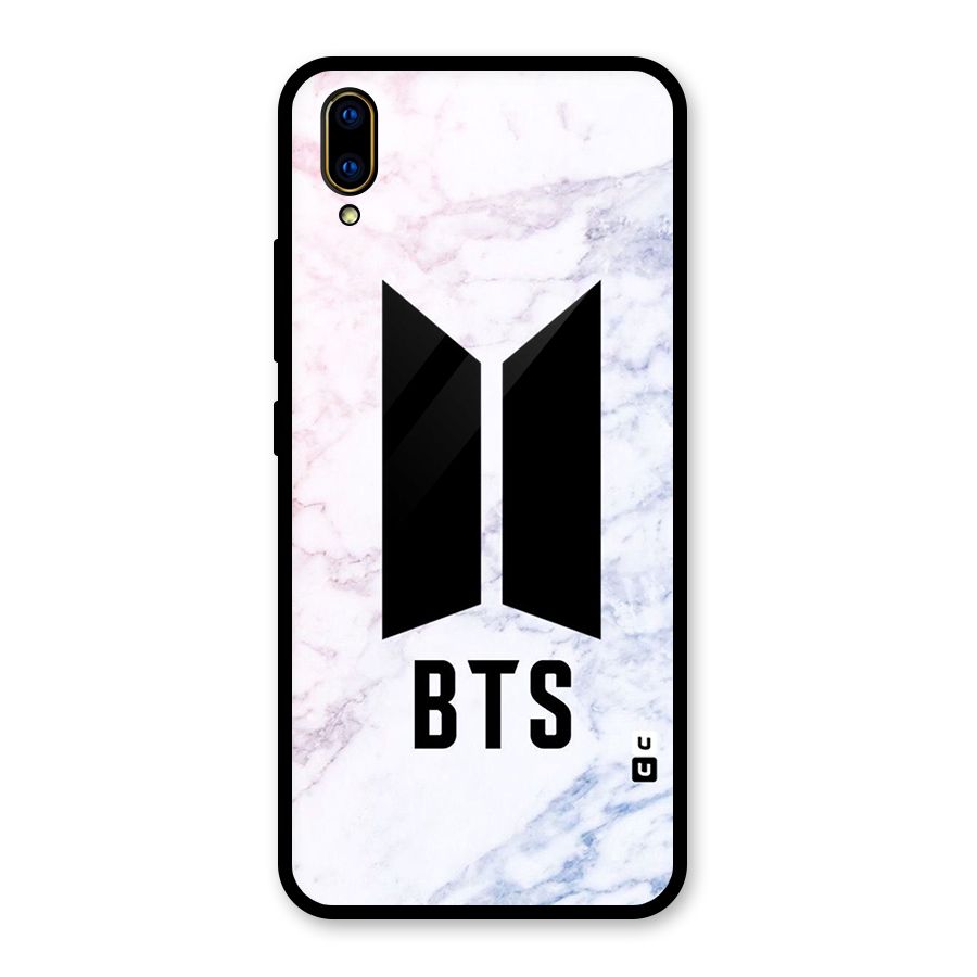 BTS Logo Marble Print Glass Back Case for Vivo V11 Pro