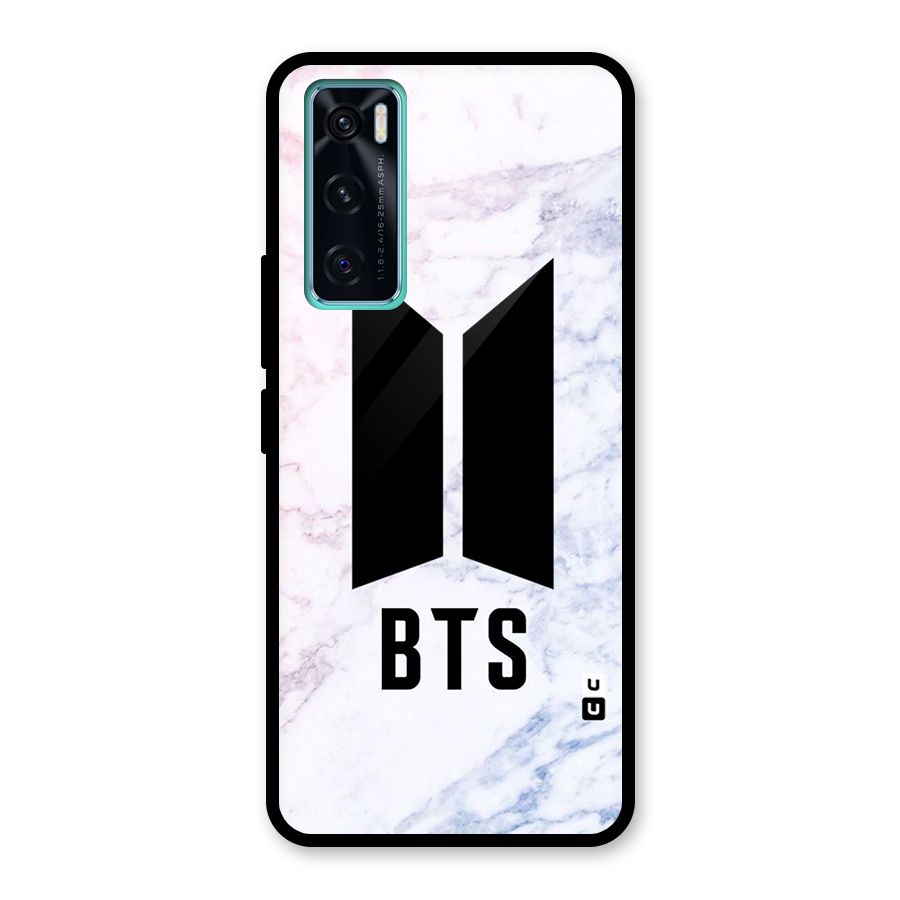 BTS Logo Marble Print Glass Back Case for Vivo V20 SE