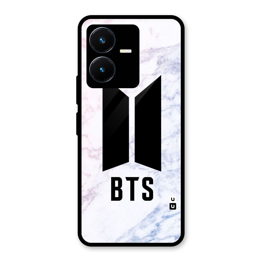 BTS Logo Marble Print Glass Back Case for Vivo Y22s