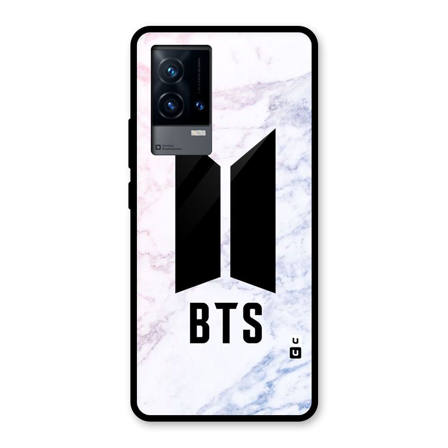 BTS Logo Marble Print Glass Back Case for iQOO 9 5G