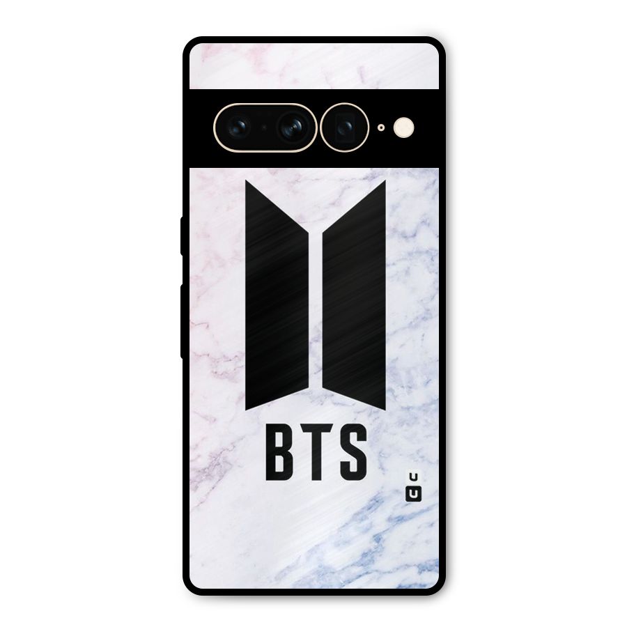 BTS Logo Marble Print Metal Back Case for Google Pixel 7 Pro
