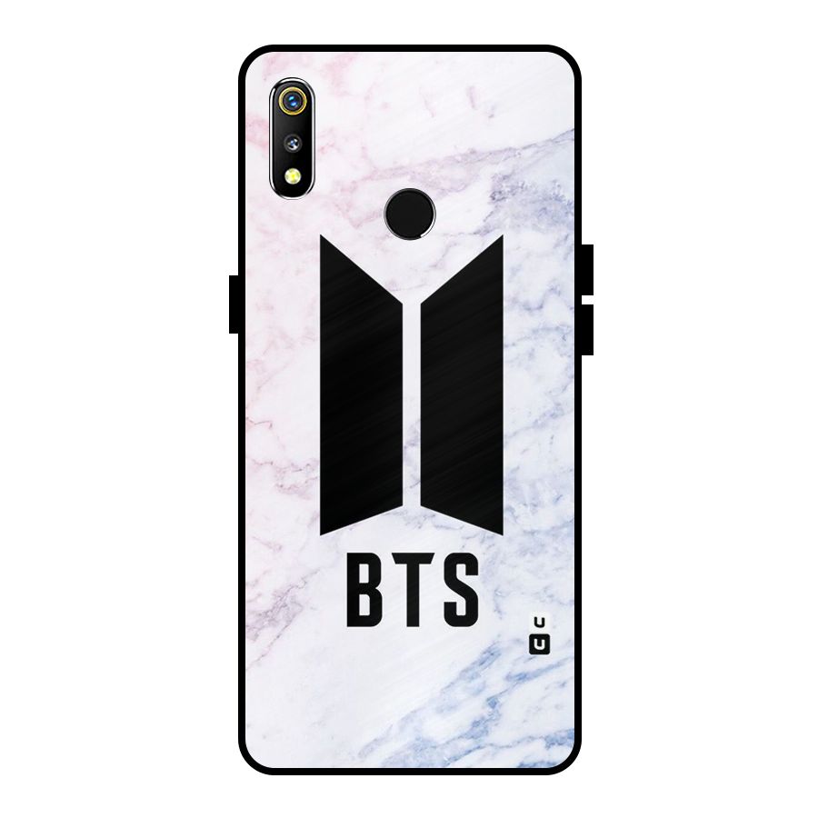 BTS Logo Marble Print Metal Back Case for Realme 3i
