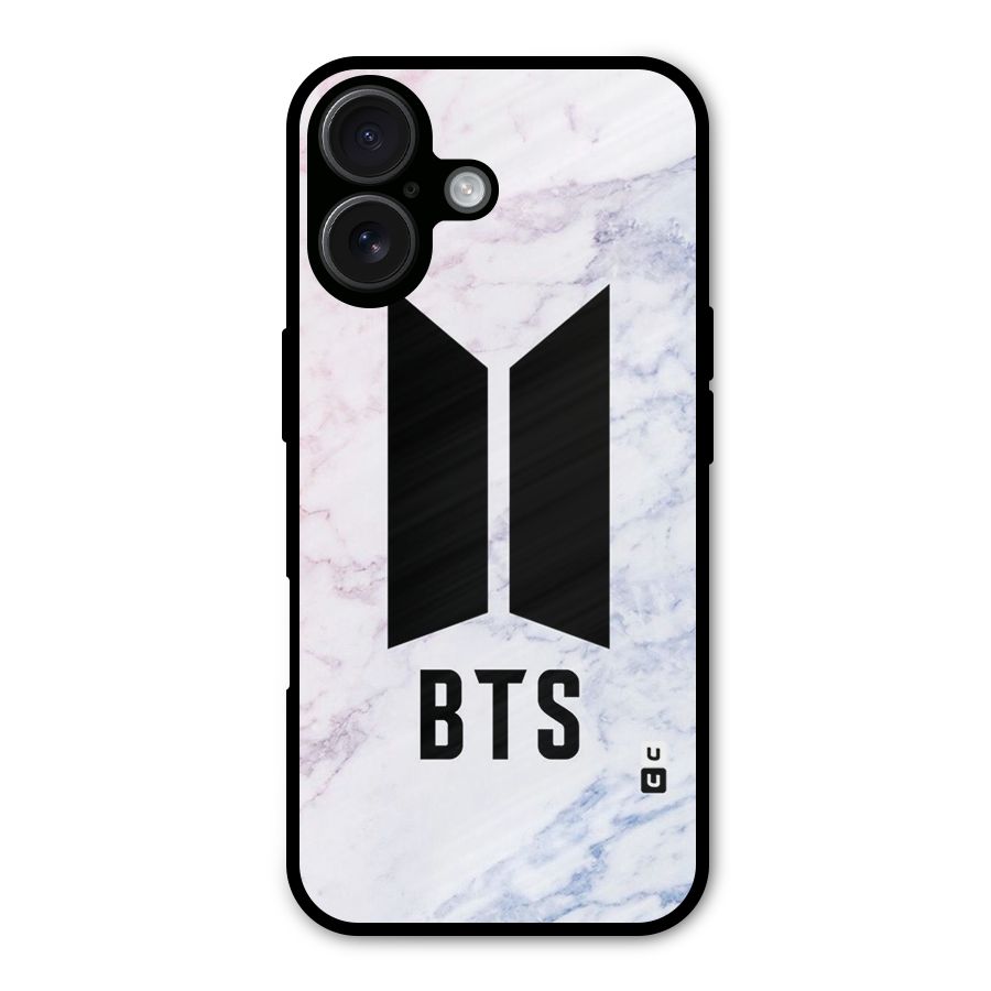 BTS Logo Marble Print Metal Back Case for iPhone 16