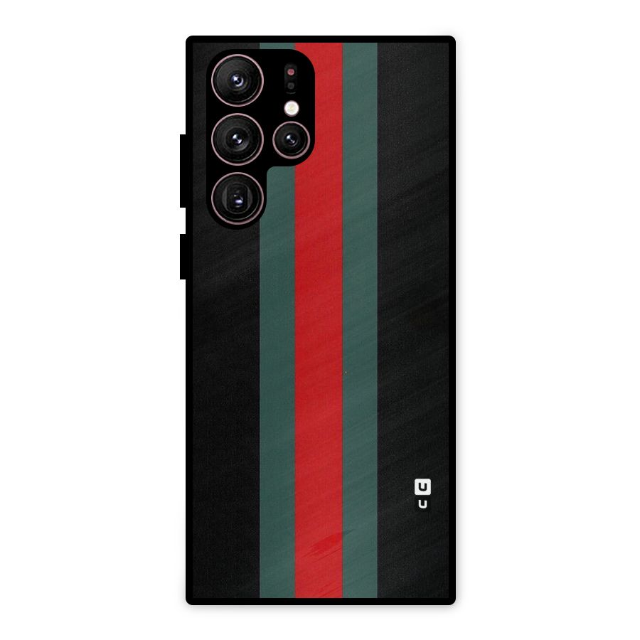 Basic Colored Stripes Metal Back Case for Galaxy S22 Ultra 5G