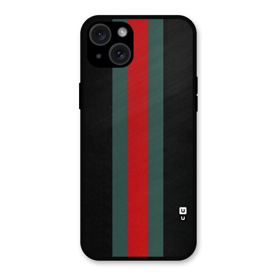 Basic Colored Stripes Metal Back Case for iPhone 15 Plus